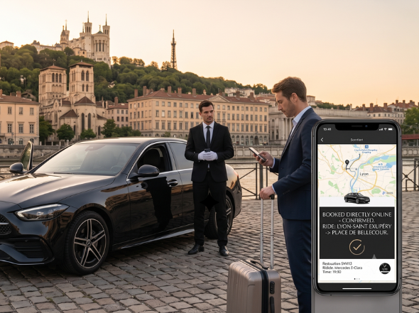 Chauffeur VTC mariage Grenoble avec couple élégant